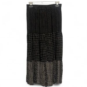 Vintage Koret Black Boho Patchwork Print Maxi Skirt